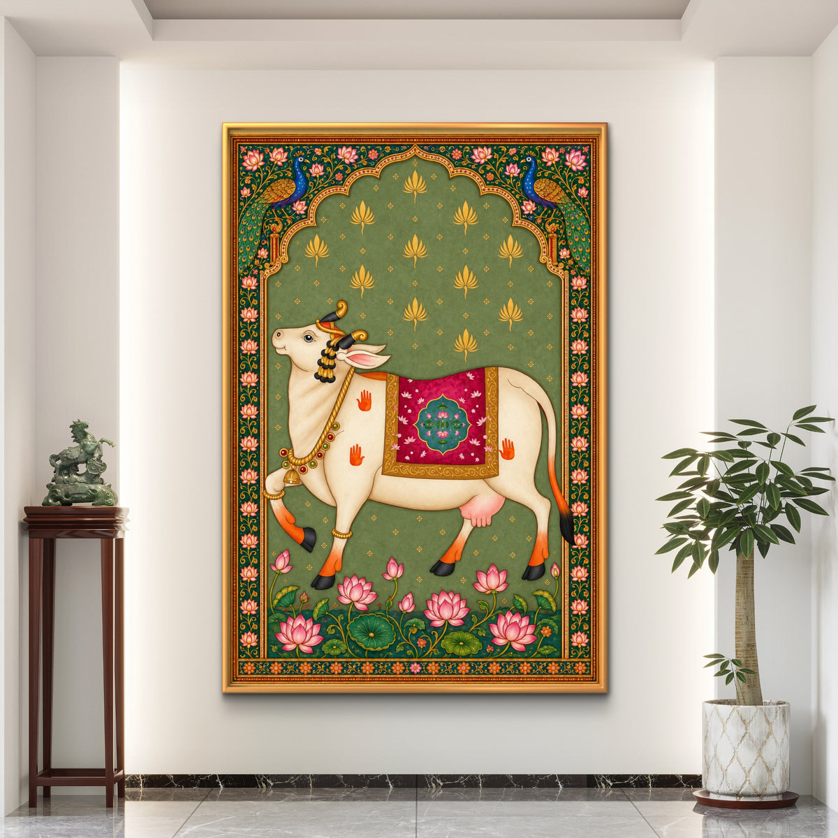Traditional Pichwai Kamdhenu Cow Premium Canvas Painting - Buy Online | Decor By Neon