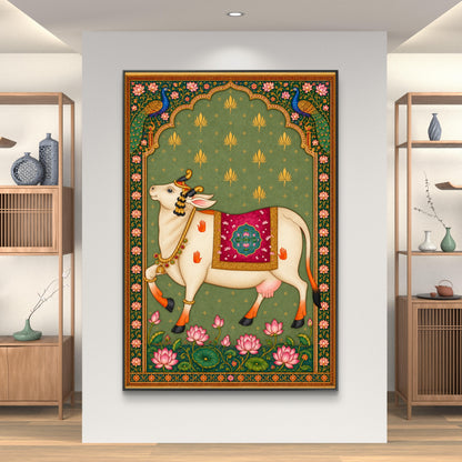 Traditional Pichwai Kamdhenu Cow Premium Canvas Painting