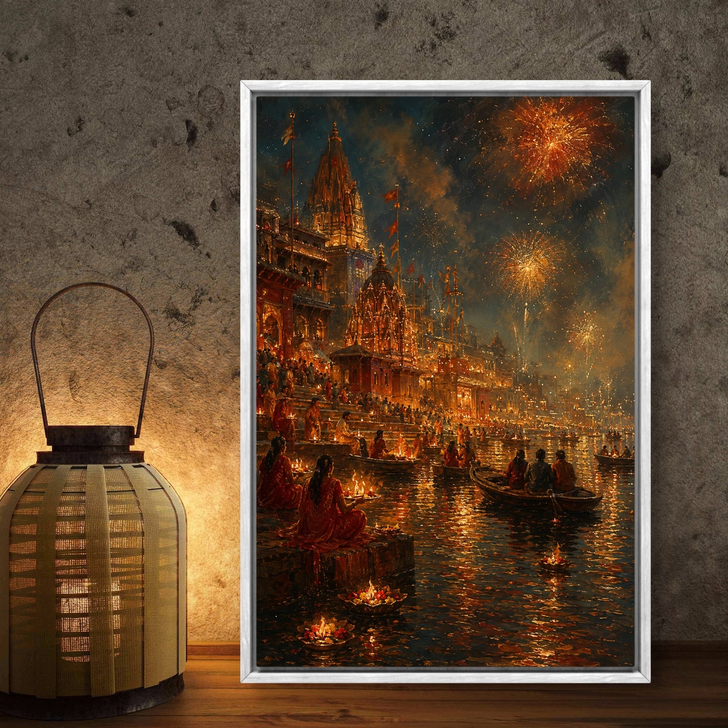 Banaras Ghat Premium Canvas Painting - Buy Online | Decor By Neon