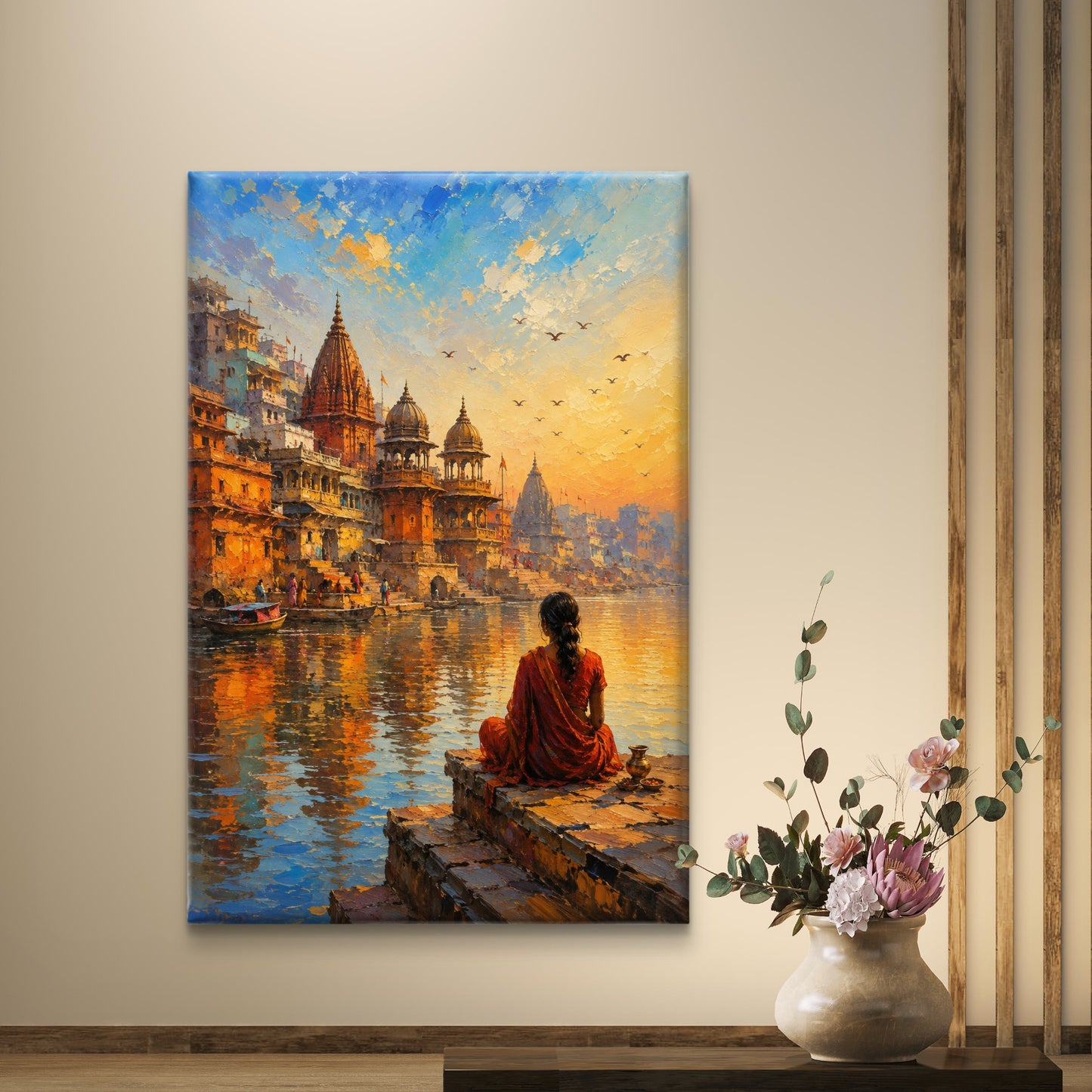 Banaras Ghat Premium Canvas Painting - Buy Online | Decor By Neon