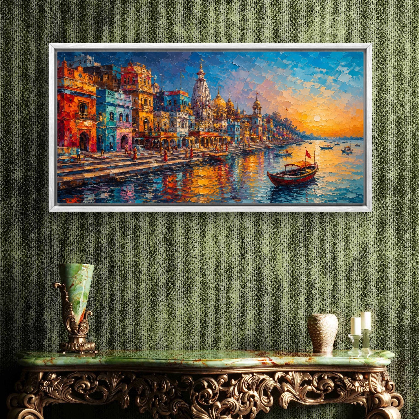 Banaras Ghat Premium Canvas Painting - Buy Online | Decor By Neon
