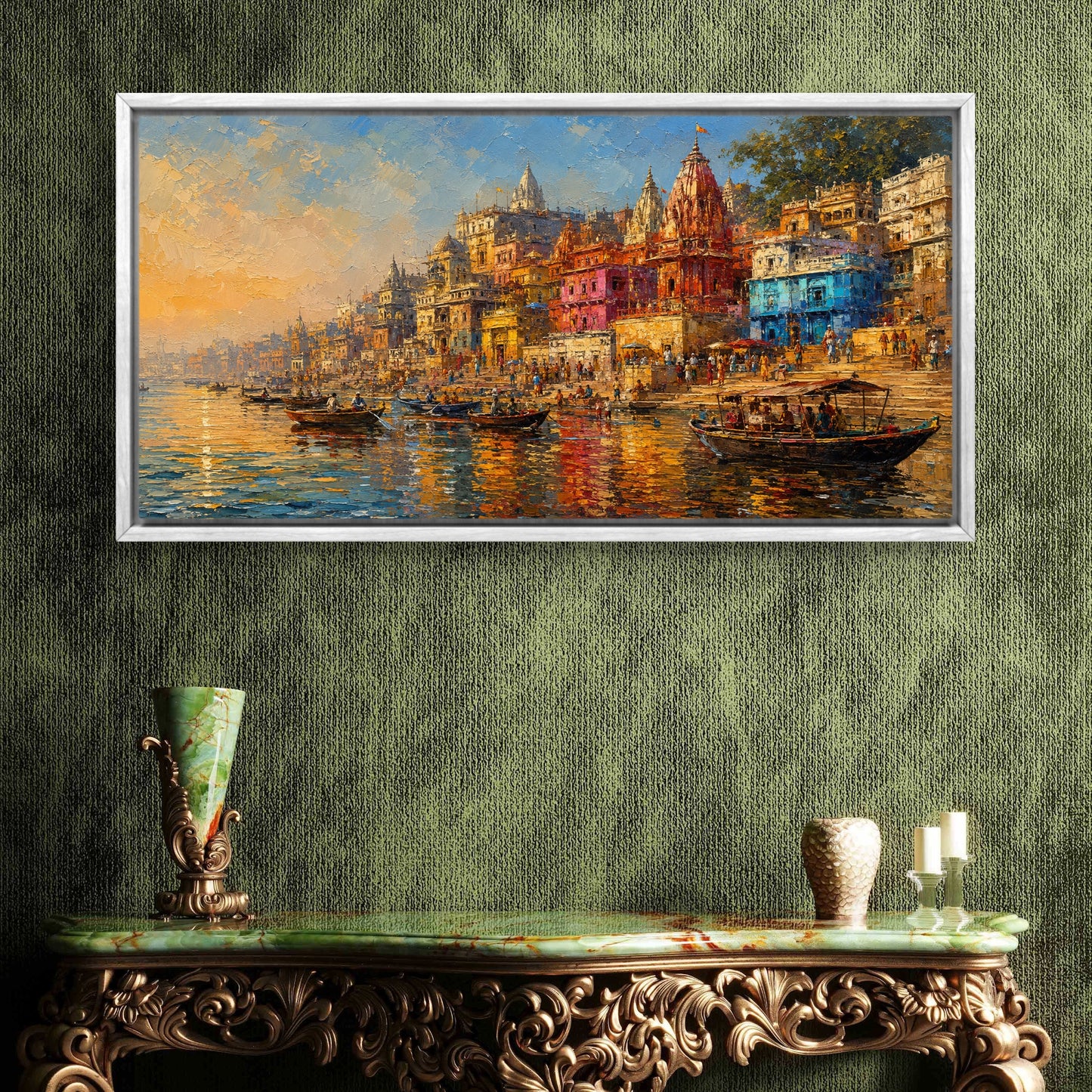 Banaras Ghat Premium Canvas Painting - Buy Online | Decor By Neon