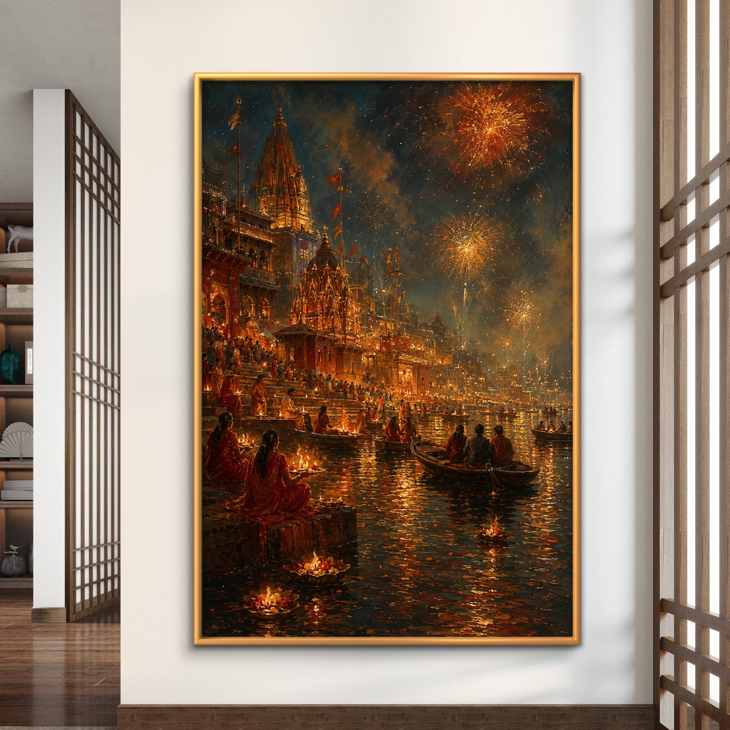 Banaras Ghat Premium Canvas Painting - Buy Online | Decor By Neon