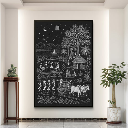 Warli Art Premium Canvas Painting - Canvas Wall Art | Decor By Neon