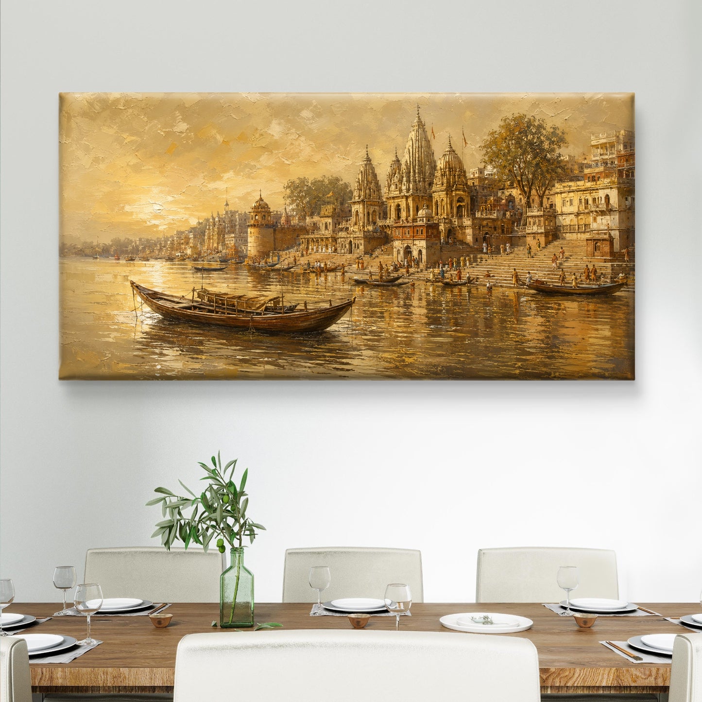 Banaras Ghat Premium Canvas Painting - Buy Online | Decor By Neon
