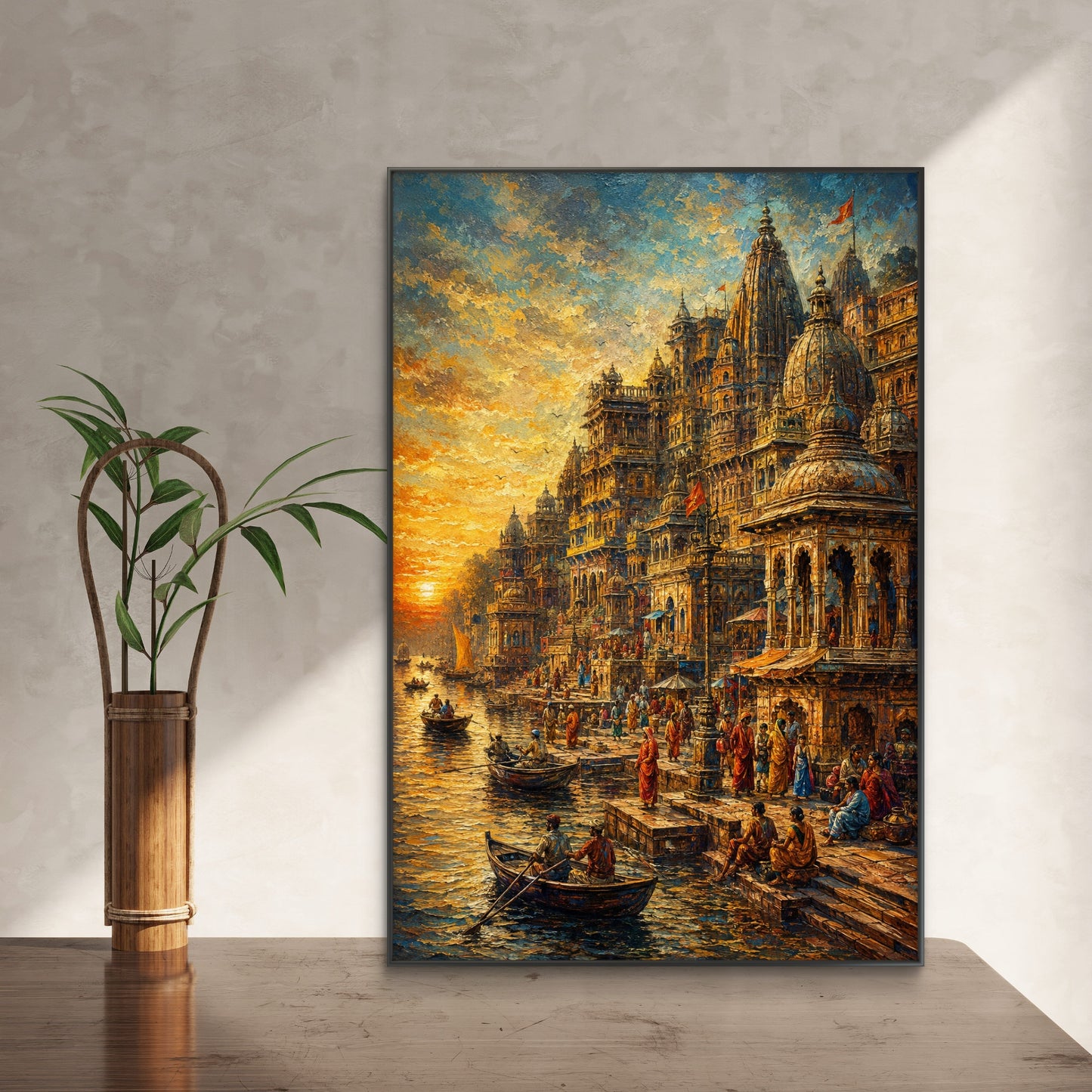 Banaras Ghat Premium Canvas Painting - Buy Online | Decor By Neon