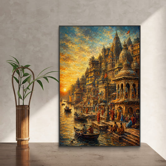 Banaras Ghat Premium Canvas Painting - Canvas Wall Art | Decor By Neon