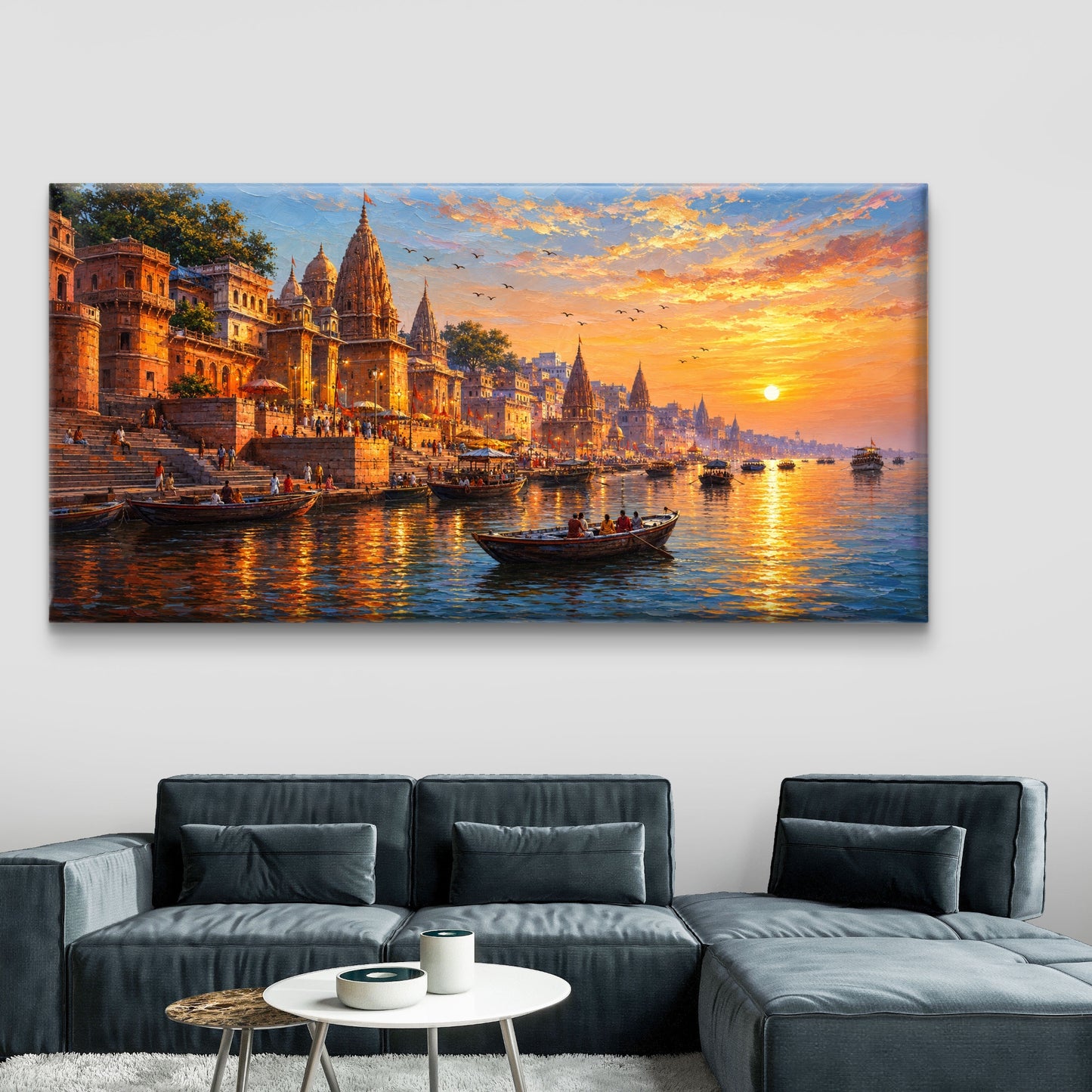 Banaras Ghat Premium Canvas Painting - Buy Online | Decor By Neon