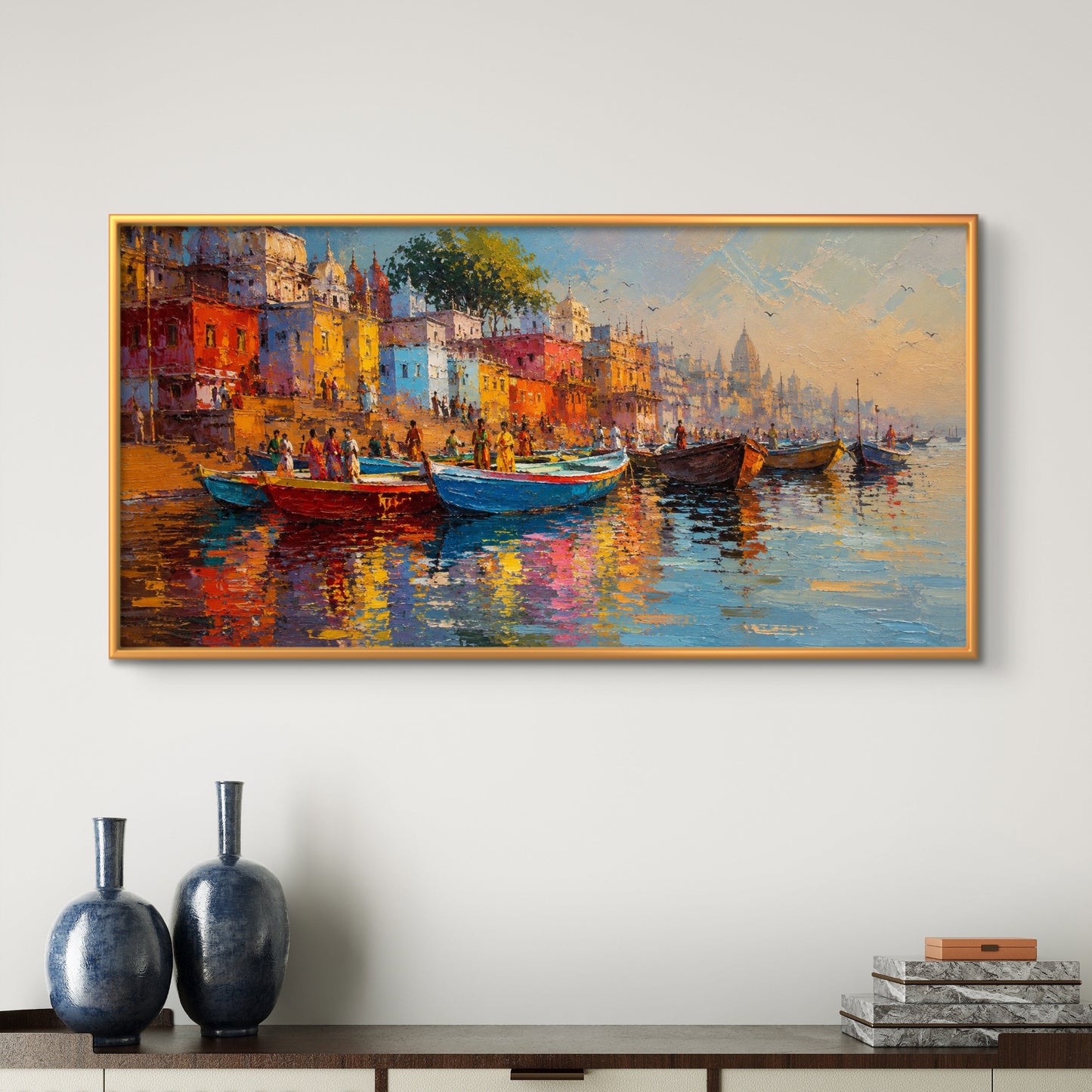 Banaras Ghat Premium Canvas Painting - Buy Online | Decor By Neon