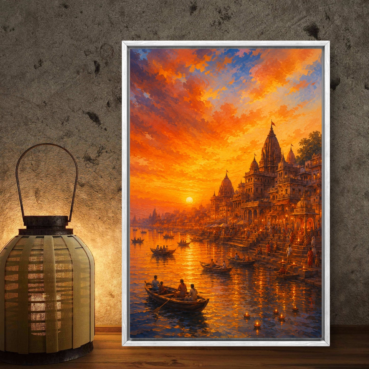 Banaras Ghat Premium Canvas Painting - Buy Online | Decor By Neon
