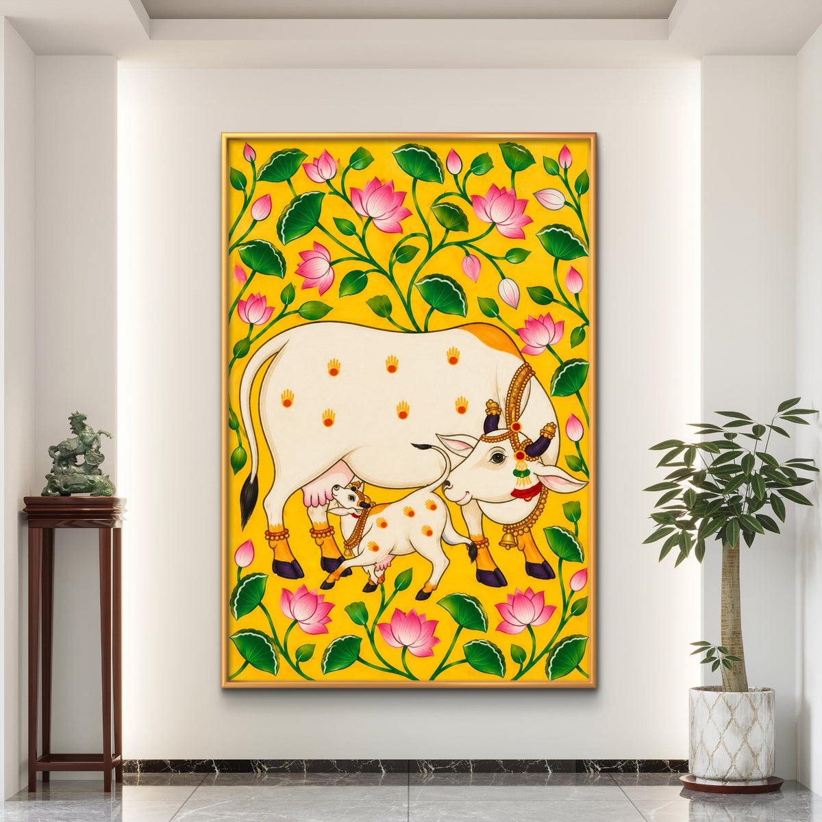 Traditional Pichwai Kamdhenu Cow Premium Canvas Painting - Buy Online | Decor By Neon