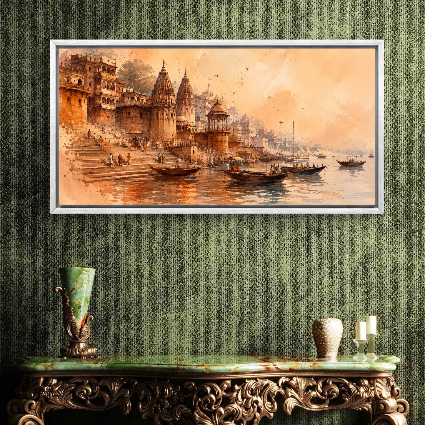 Banaras Ghat Premium Canvas Painting - Buy Online | Decor By Neon