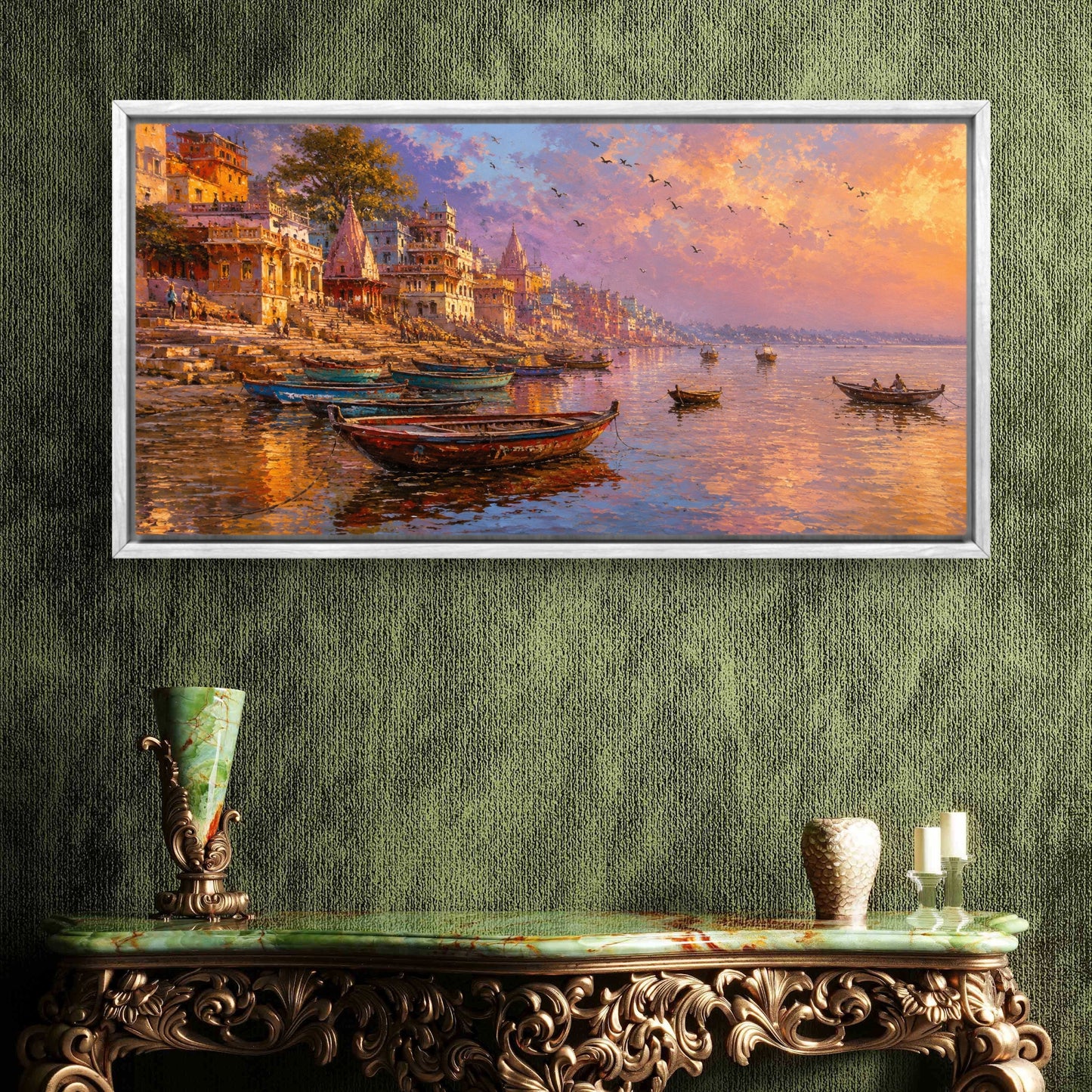 Banaras Ghat Premium Canvas Painting - Buy Online | Decor By Neon