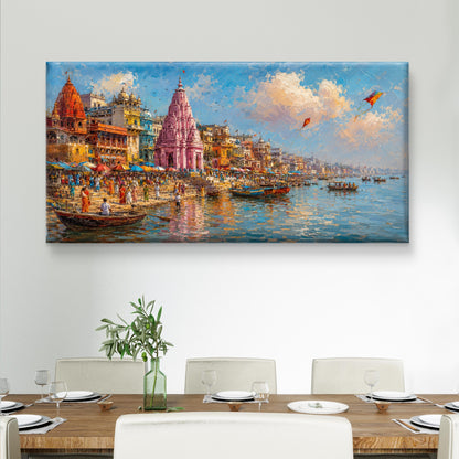 Banaras Ghat Premium Canvas Painting