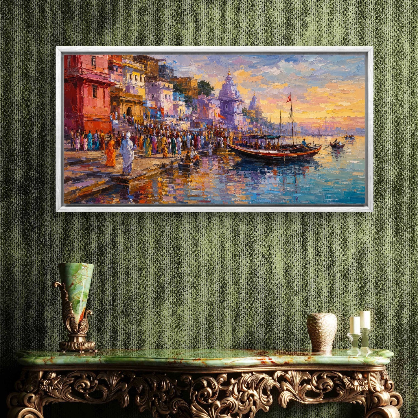 Banaras Ghat Premium Canvas Painting - Buy Online | Decor By Neon