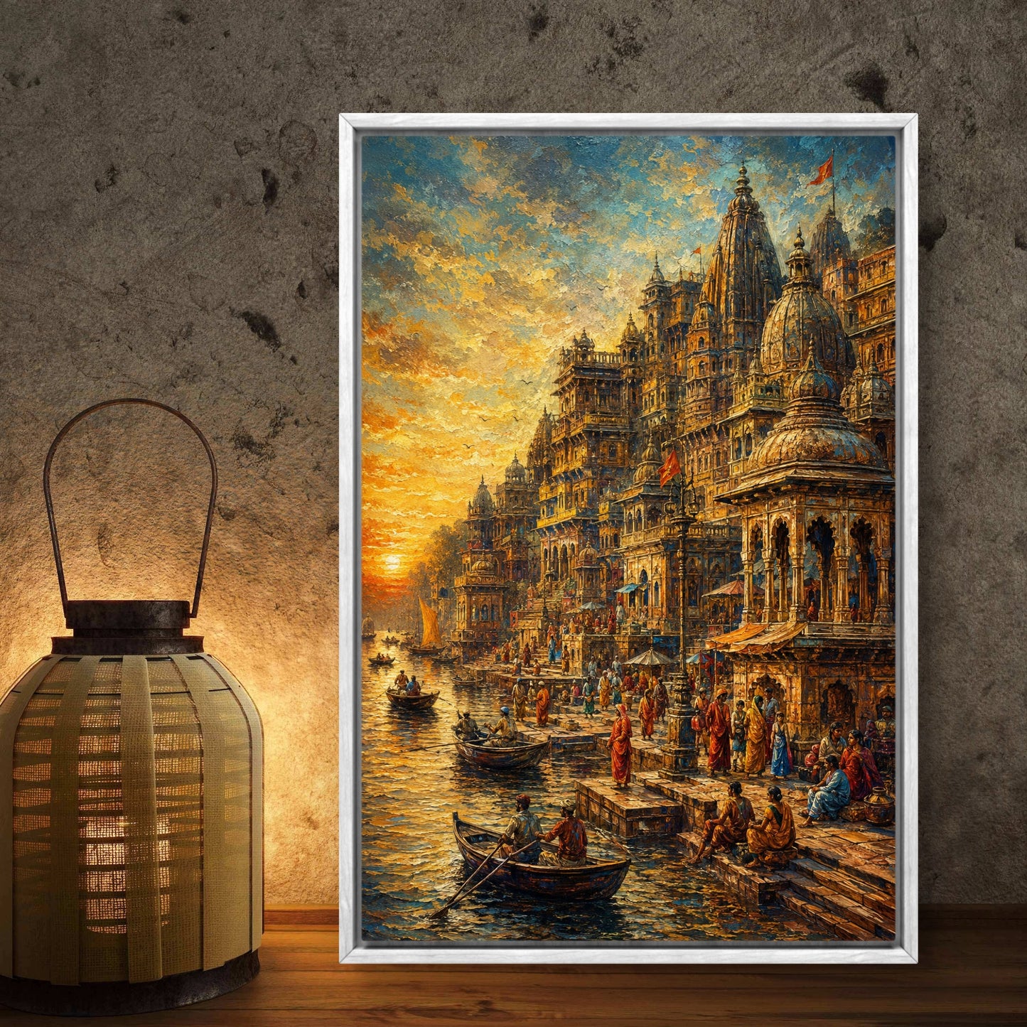 Banaras Ghat Premium Canvas Painting - Buy Online | Decor By Neon