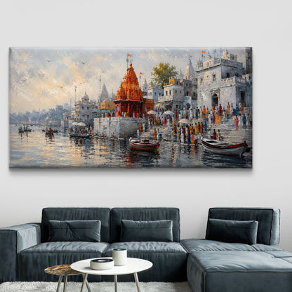 Banaras Ghat Premium Canvas Painting