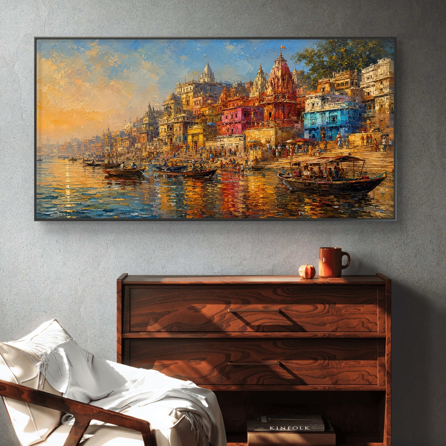 Banaras Ghat Premium Canvas Painting - Buy Online | Decor By Neon
