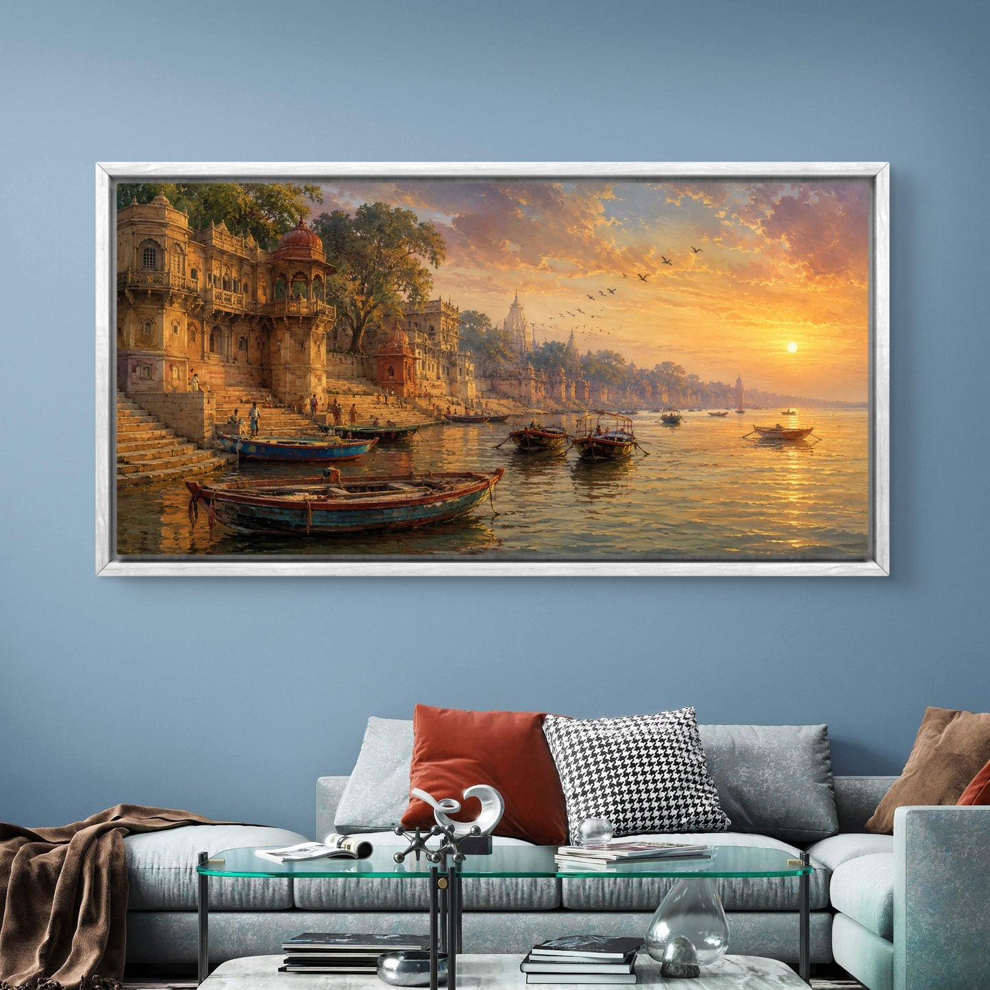 Banaras Ghat Premium Canvas Painting - Buy Online | Decor By Neon