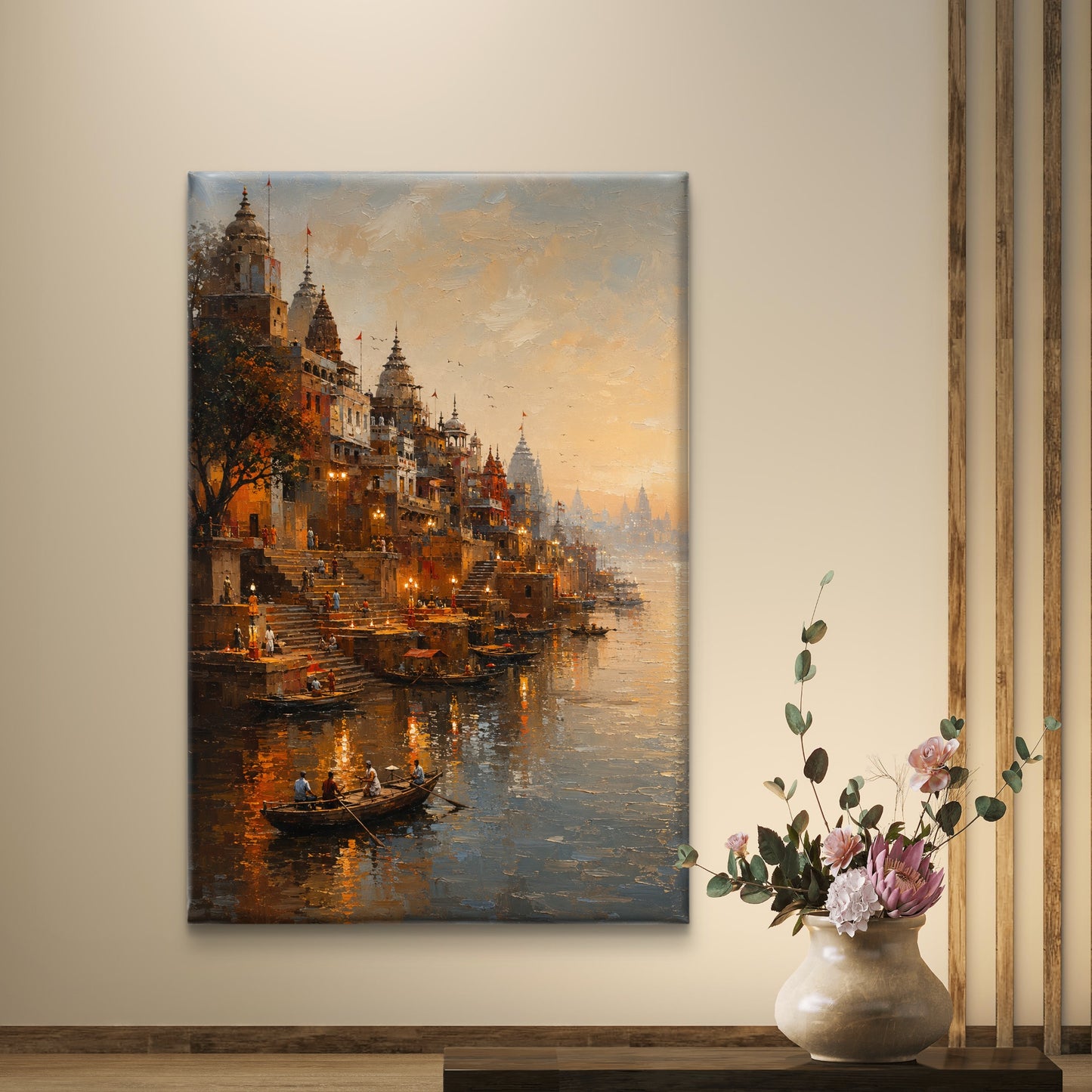 Banaras Ghat Premium Canvas Painting - Buy Online | Decor By Neon