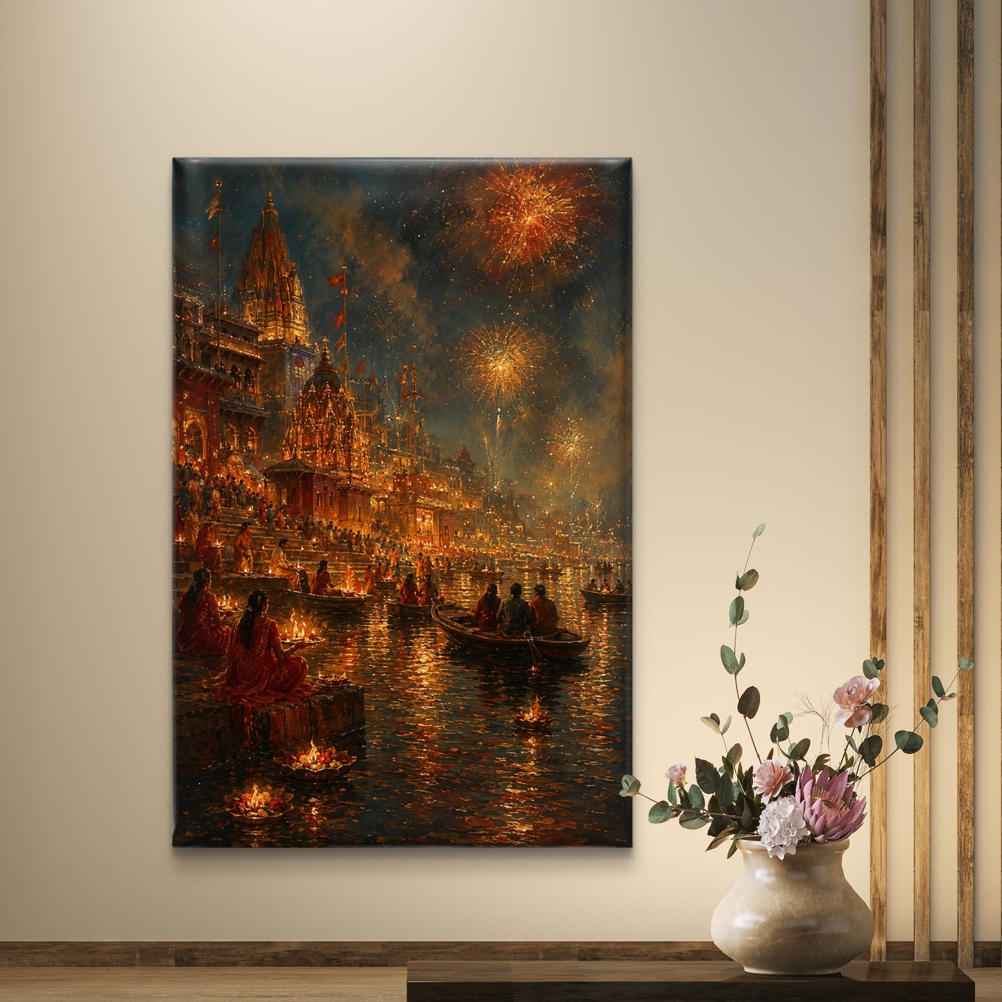 Banaras Ghat Premium Canvas Painting - Buy Online | Decor By Neon