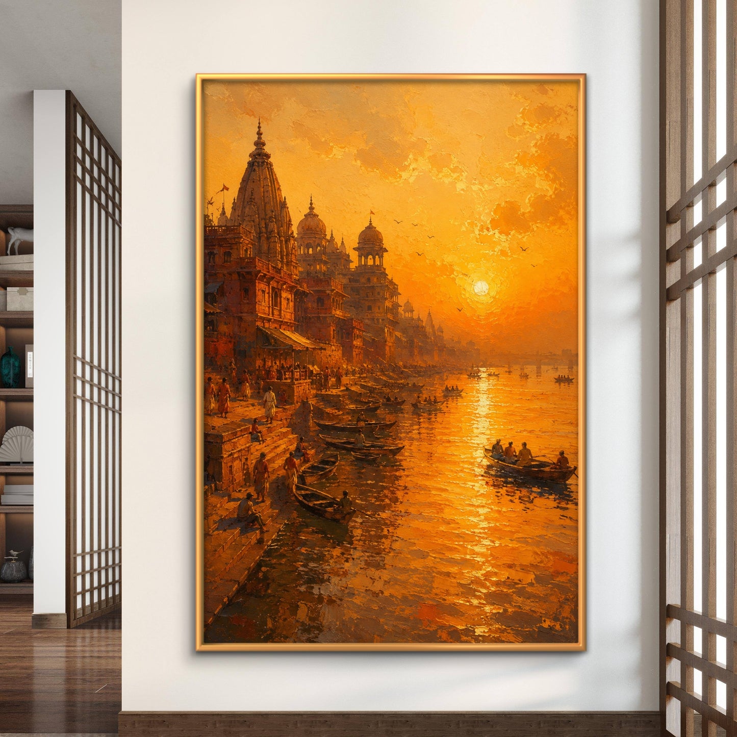 Banaras Ghat Premium Canvas Painting - Buy Online | Decor By Neon