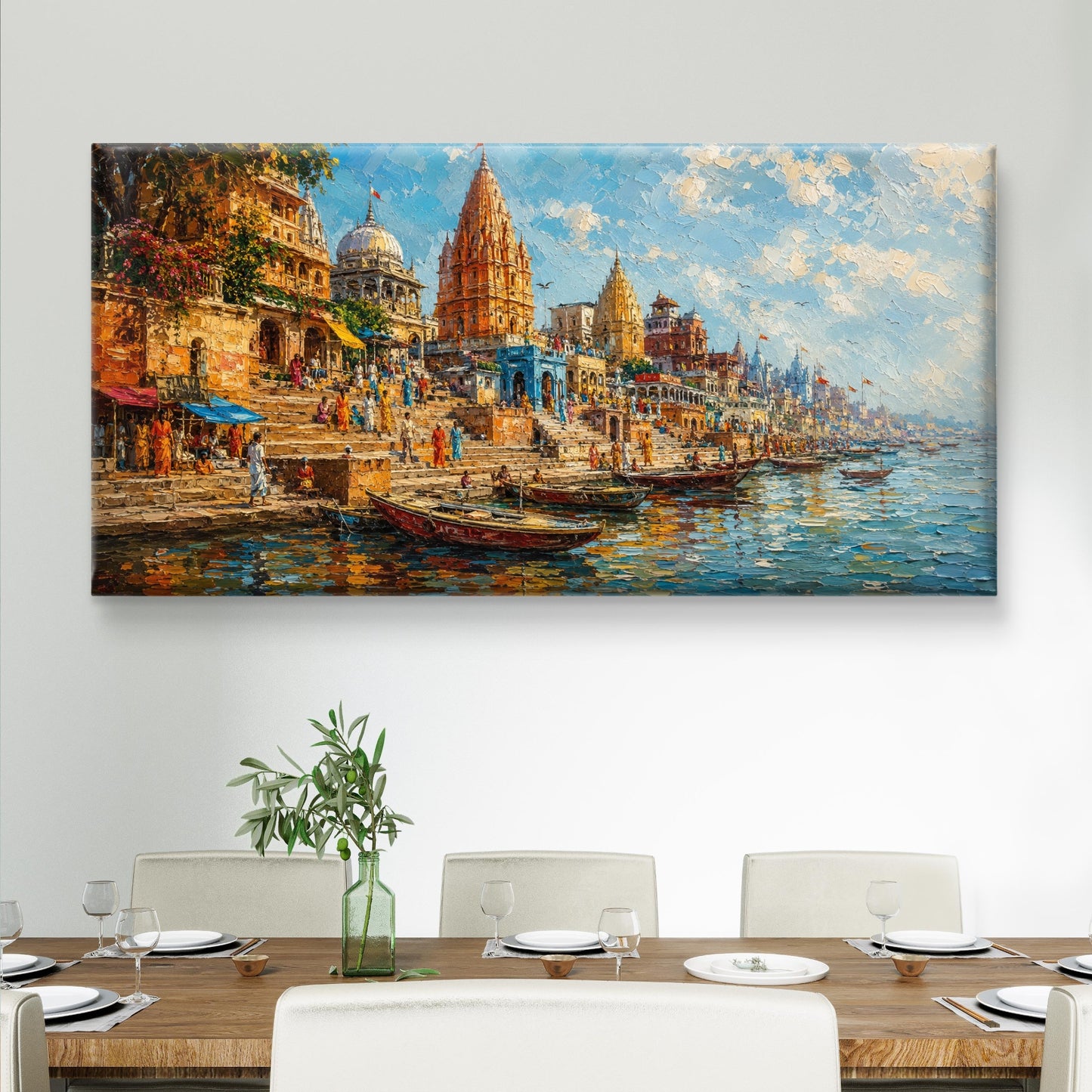 Banaras Ghat Premium Canvas Painting - Buy Online | Decor By Neon