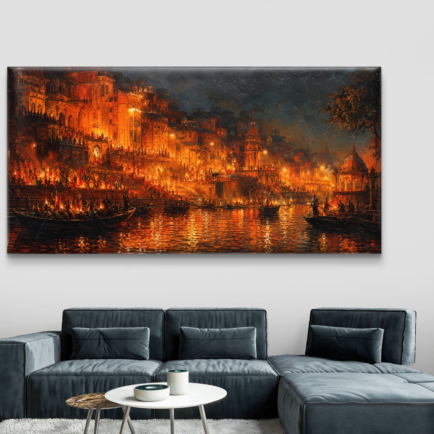 Banaras Ghat Premium Canvas Painting - Buy Online | Decor By Neon