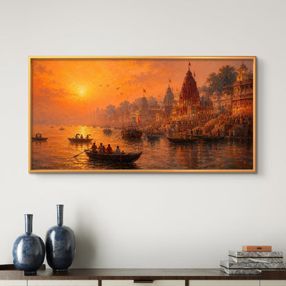 Banaras Ghat Premium Canvas Painting