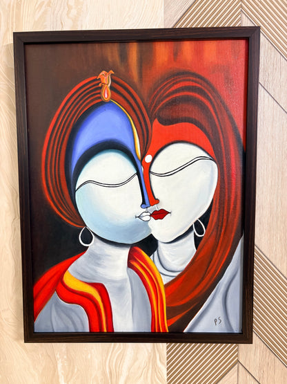 Radha Krishna Ji Original & Exclusive Hand Painting 19 x 25 Inches  | Premium Canvas Wall Art  (Only 1 in Stock)