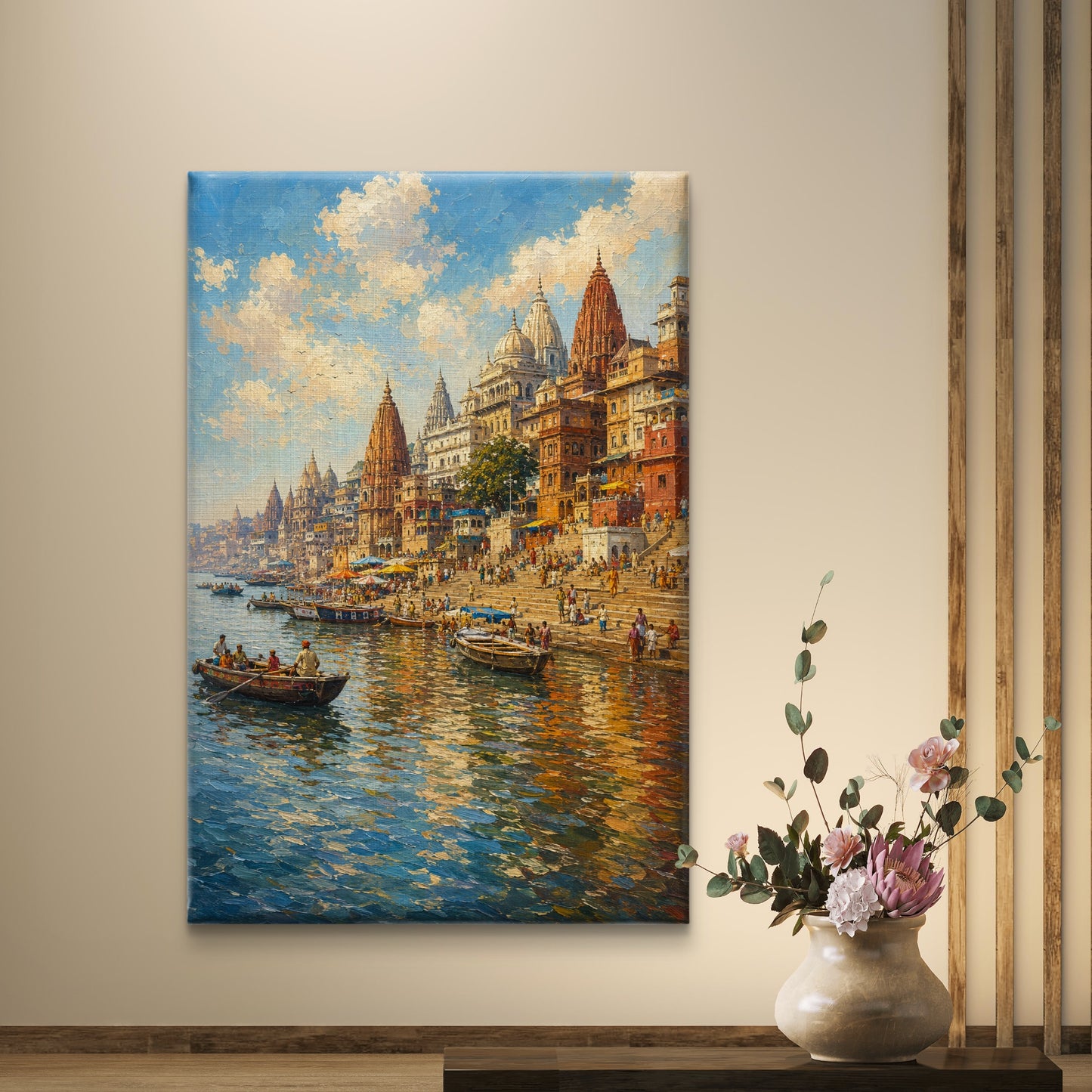 Banaras Ghat Premium Canvas Painting - Buy Online | Decor By Neon