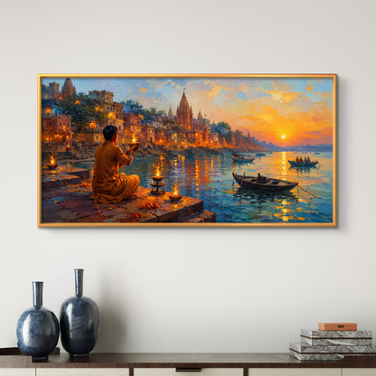 Banaras Ghat Premium Canvas Painting