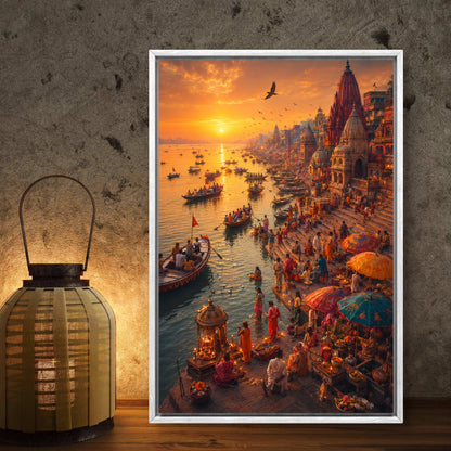 Banaras Ghat Premium Canvas Painting