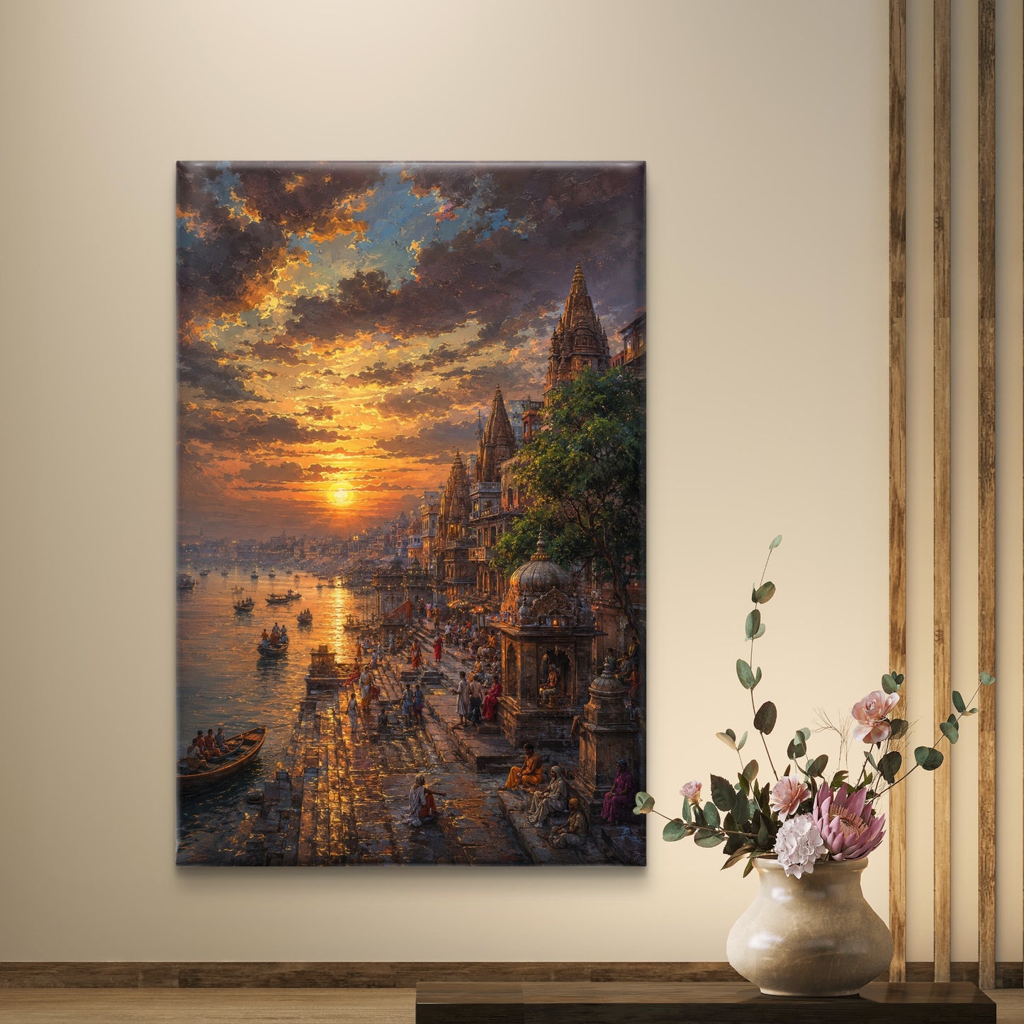 Banaras Ghat Premium Canvas Painting - Buy Online | Decor By Neon