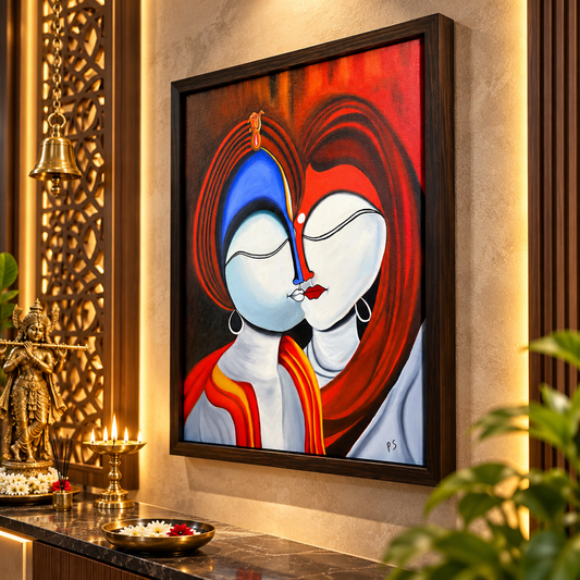 Radha Krishna Ji Original & Exclusive Hand Painting 19 x 25 Inches  | Premium Canvas Wall Art  (Only 1 in Stock) - Canvas Wall Art | Decor By Neon