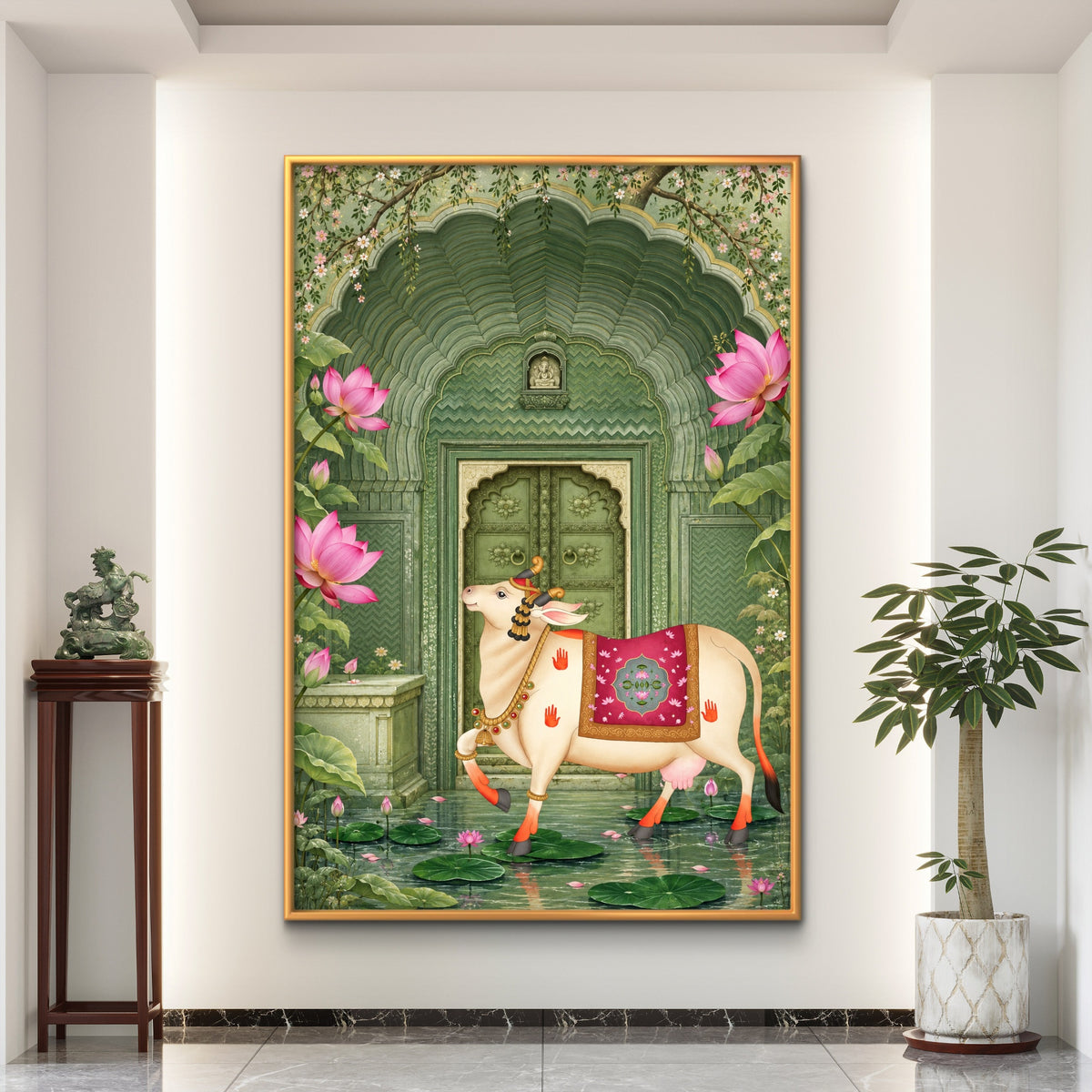 Traditional Pichwai Kamdhenu Cow Premium Canvas Painting - Buy Online | Decor By Neon