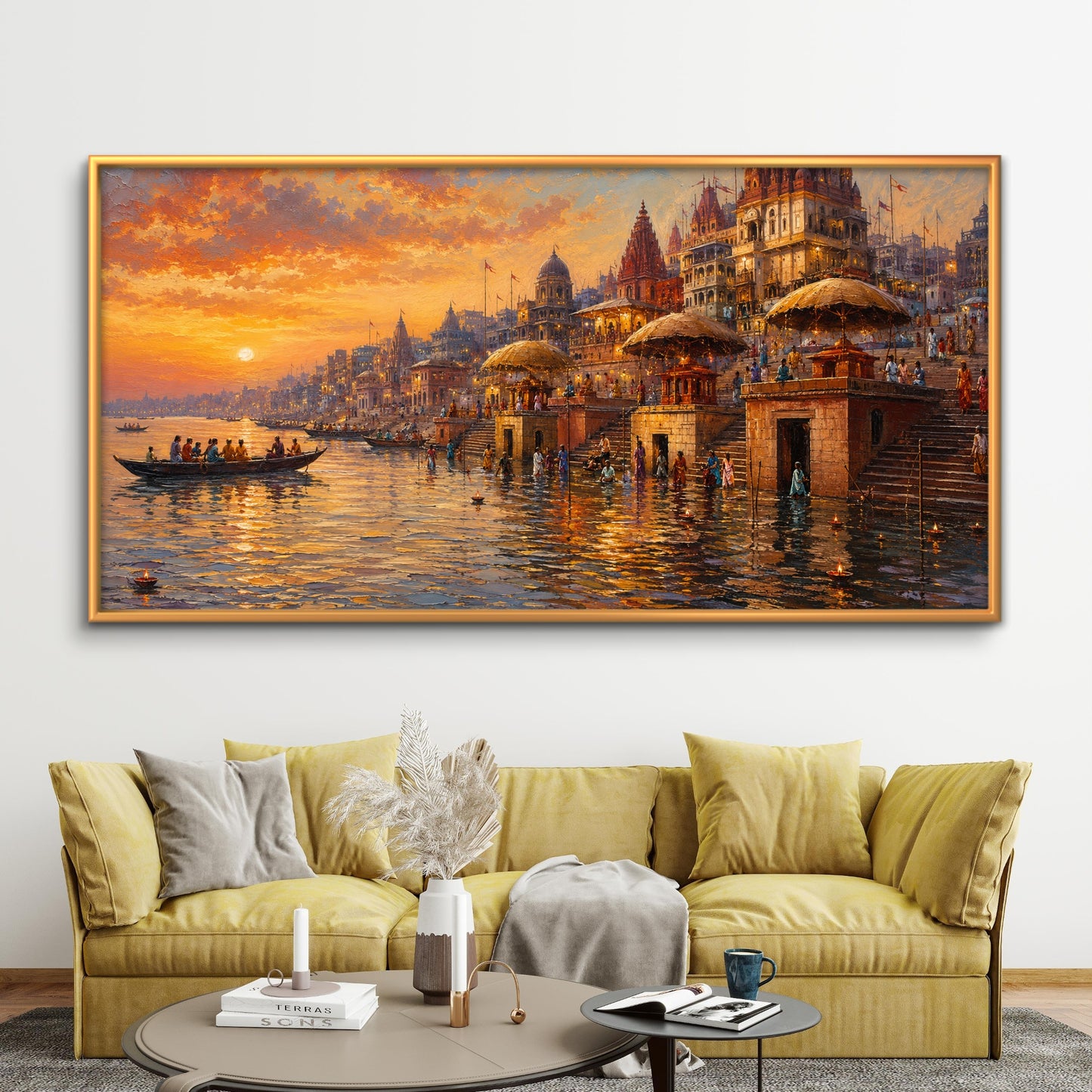 Banaras Ghat Premium Canvas Painting - Buy Online | Decor By Neon