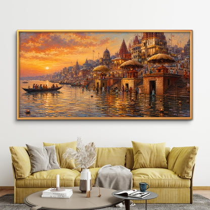 Banaras Ghat Premium Canvas Painting