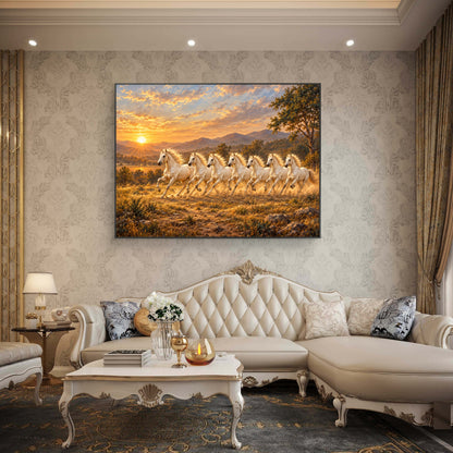 Seven Horses Vastu Premium Canvas Painting
