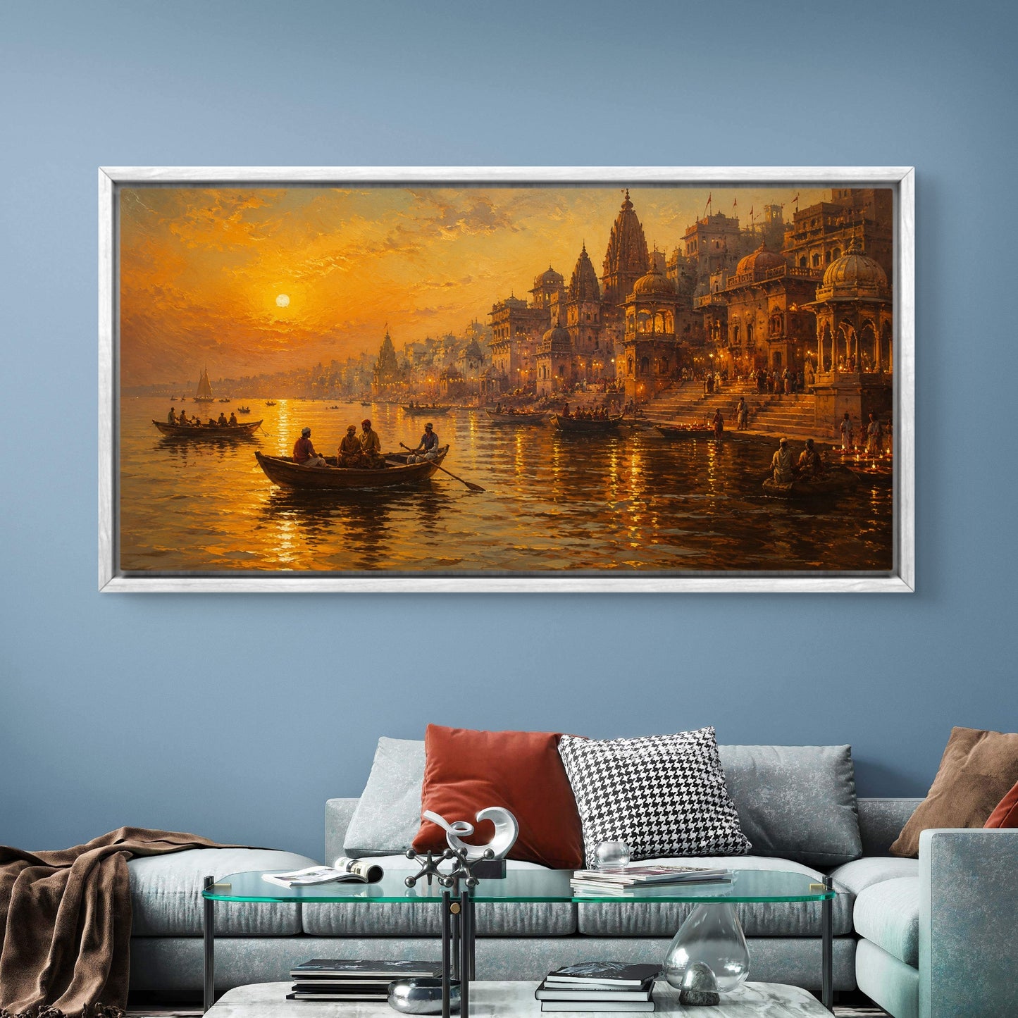 Banaras Ghat Premium Canvas Painting - Buy Online | Decor By Neon