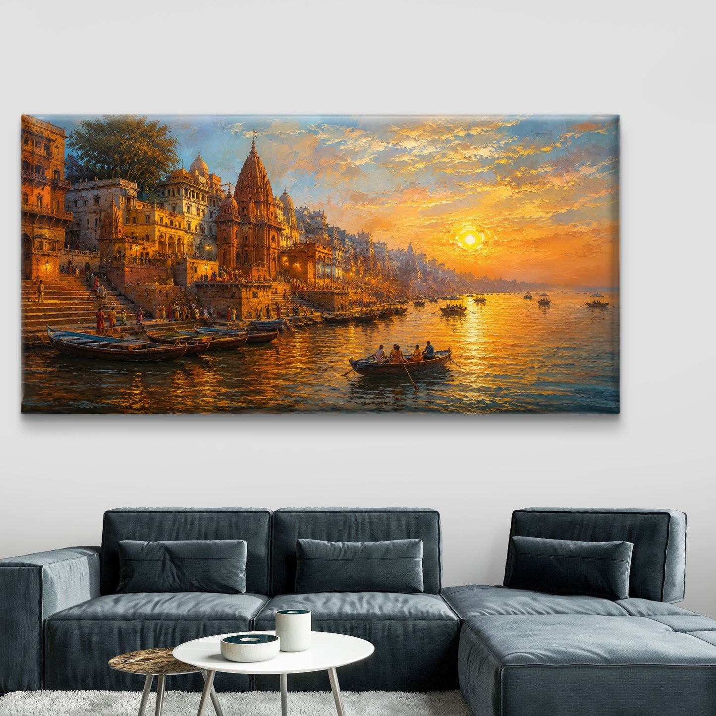 Banaras Ghat Premium Canvas Painting - Buy Online | Decor By Neon