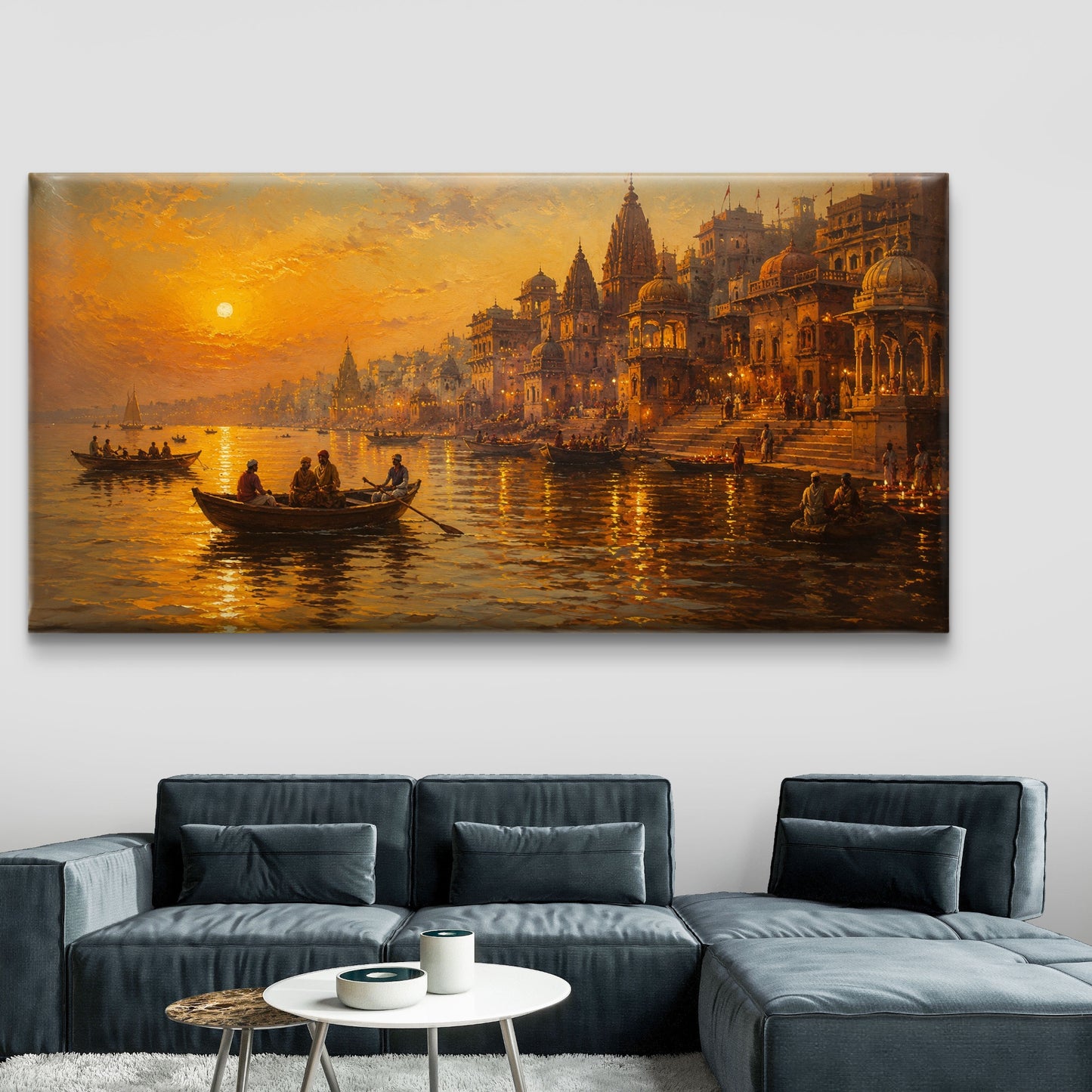 Banaras Ghat Premium Canvas Painting - Buy Online | Decor By Neon