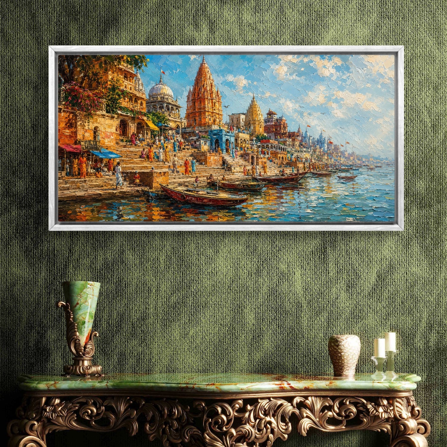 Banaras Ghat Premium Canvas Painting - Buy Online | Decor By Neon
