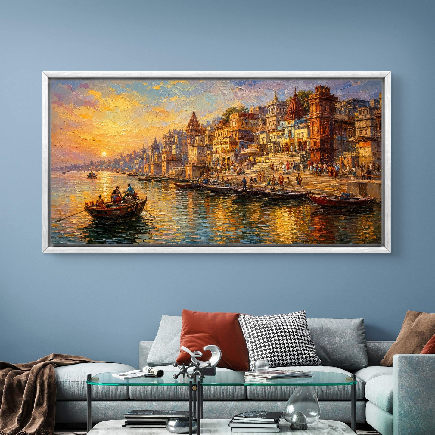 Banaras Ghat Premium Canvas Painting - Buy Online | Decor By Neon