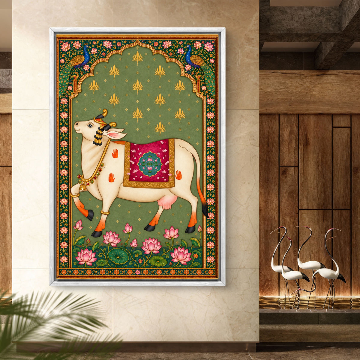 Traditional Pichwai Kamdhenu Cow Premium Canvas Painting - Buy Online | Decor By Neon