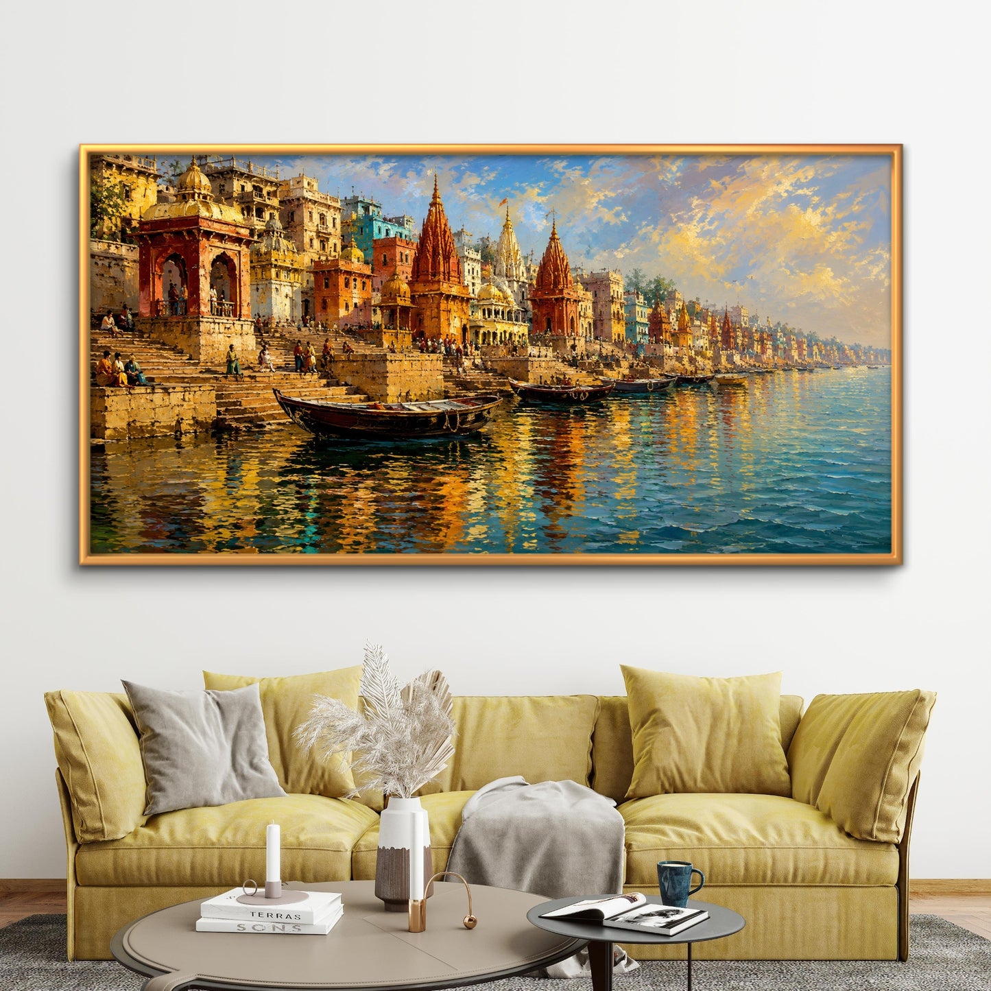 Banaras Ghat Premium Canvas Painting - Buy Online | Decor By Neon
