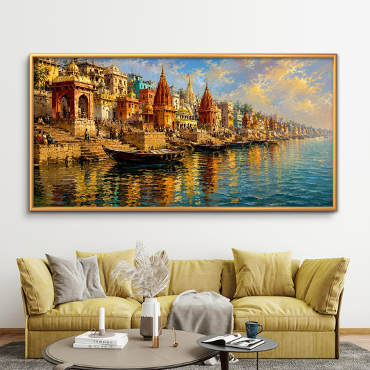 Banaras Ghat Premium Canvas Painting - Premium Wall Art | Decor By Neon