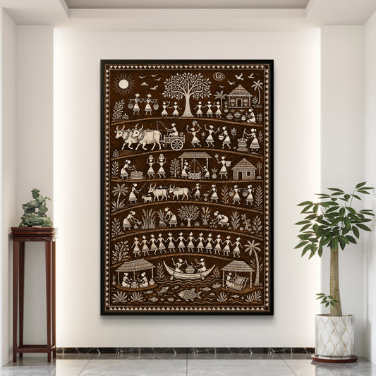 Warli Art Premium Canvas Painting - Canvas Wall Art | Decor By Neon