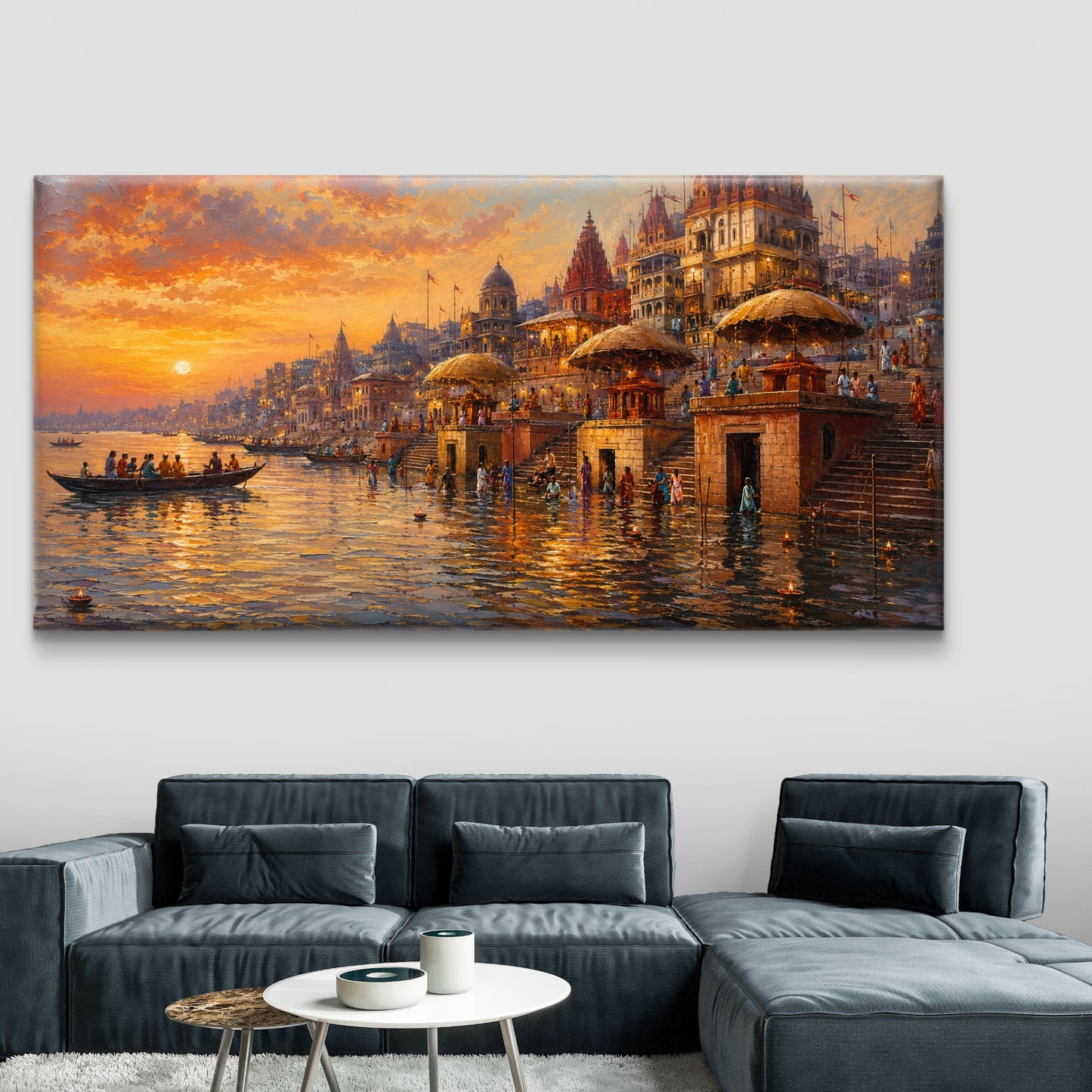 Banaras Ghat Premium Canvas Painting - Buy Online | Decor By Neon
