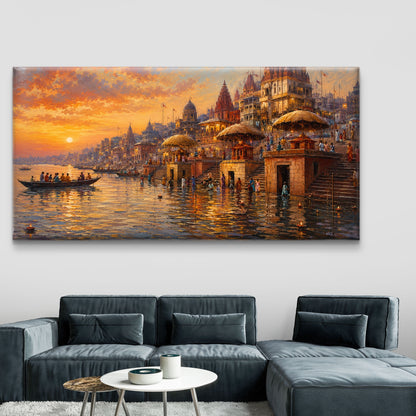 Banaras Ghat Premium Canvas Painting